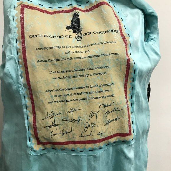 Unconditional Black blue pinstripe stitched embroidered wool silk lined blazer M - Picture 6 of 8